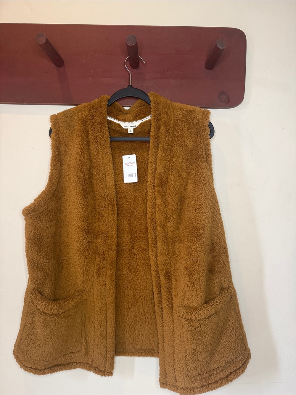 Lucky Brand Faux-Sherpa Vest in Caramel
